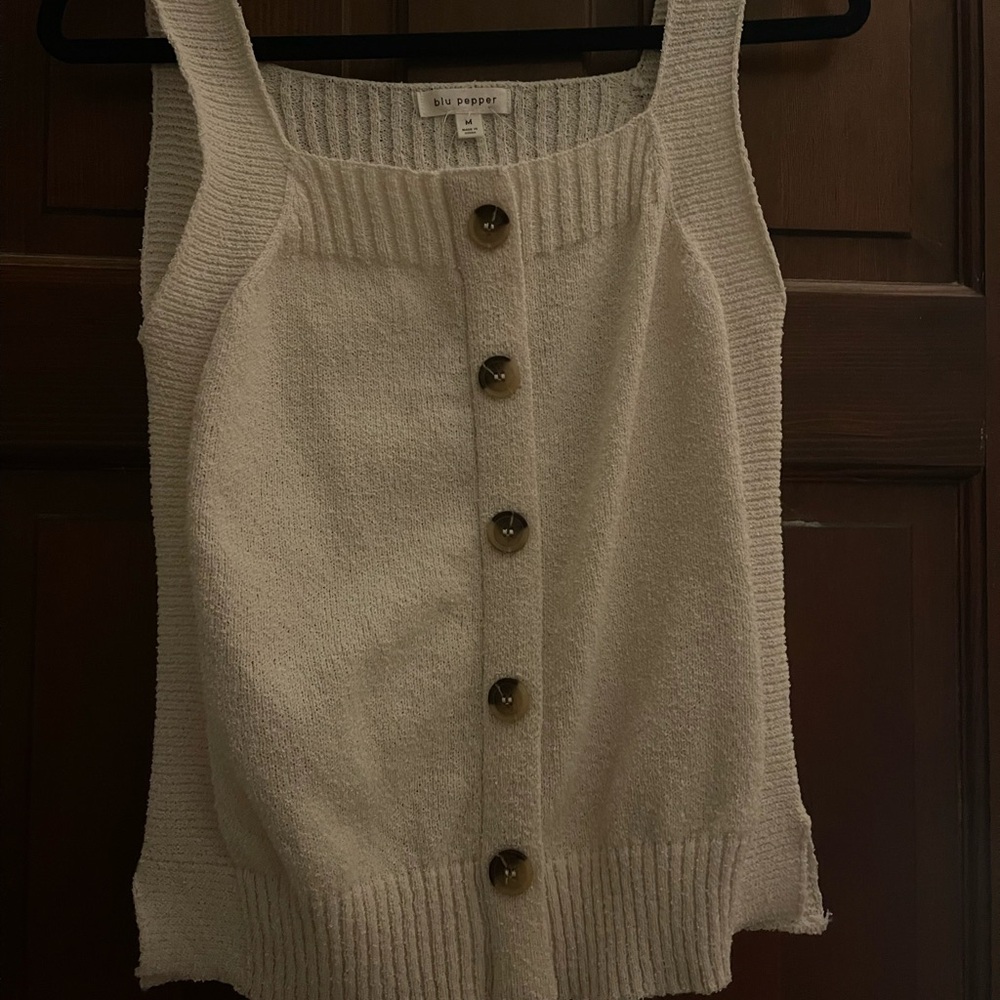 Blu Pepper Cream Knit Button-Up Top